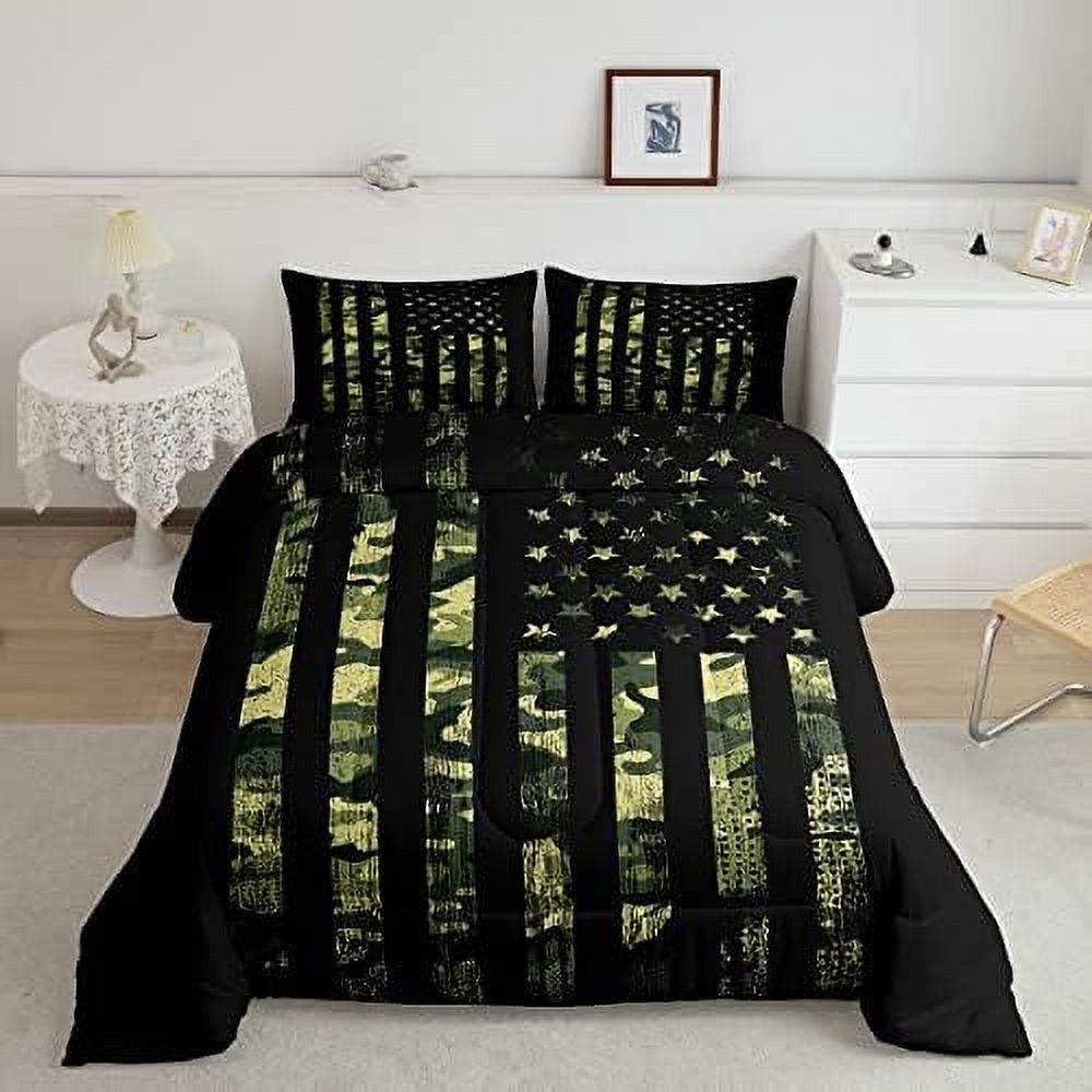 American Flag Comforter Set Twin Army Gun Bedding For Adults Men Stars Stripes Grunge Military