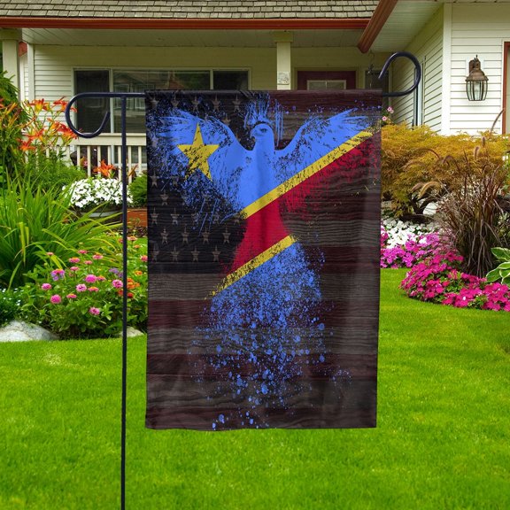 American Flag- Congolese Flag Democratic Republic Of The Congo US Friendship Forever July 4 Decoration Garden Flag, Double-Sided Decorative Outdoor Flag, Patriotic Polyester Yard Flag 11.5 x 17.5 in