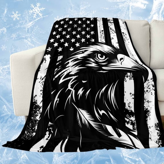 American Flag Cooling Blanket for Hot Sleepers, Soft Breathable Cool Summer Blanket for Night Sweats, Black US Flag Eagle Lightweight Ice Silk Sofa Throw Blankets All Season 30"x40"