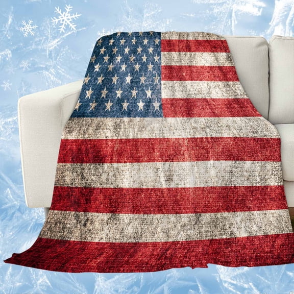 American Flag Cooling Blanket for Hot Sleepers, Soft Breathable Cool Summer Blanket for Night Sweats, Vintage Blue Red USA Flag Lightweight Ice Silk Sofa Throw Blankets All Season 30"x40"