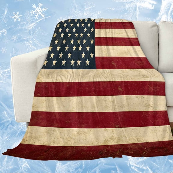 American Flag Cooling Blanket for Hot Sleepers, Soft Breathable Cool Summer Blanket for Night Sweats, Vintage Red BlueUSA Flag Lightweight Ice Silk Sofa Throw Blankets All Season 30"x40"