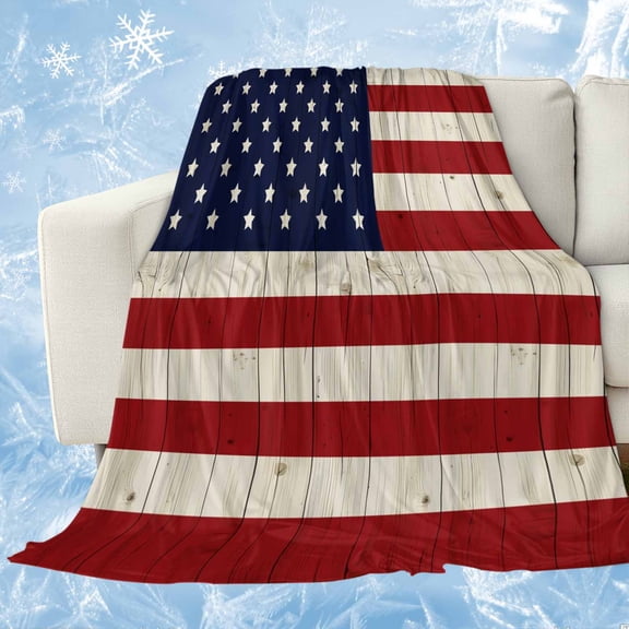 American Flag Cooling Blanket for Hot Sleepers, Soft Breathable Cool Summer Blanket for Night Sweats, Vintage Wooden Star Striped Red Blue Lightweight Ice Silk Sofa Throw Blankets All Season 30"x40"