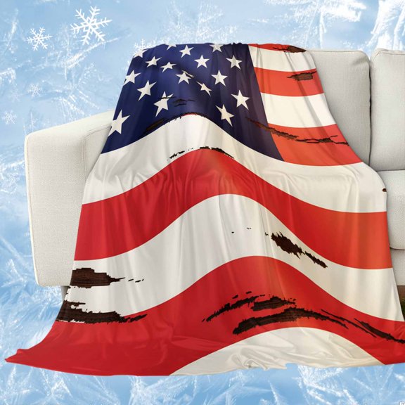 American Flag Cooling Blanket, Lightweight Breathable Summer Throw Blanket with Double Sided Cold Effect, Red Blue USA Flag Picnic Beach Blankets Bed Sheet for Hot Sleepers 30"x40"