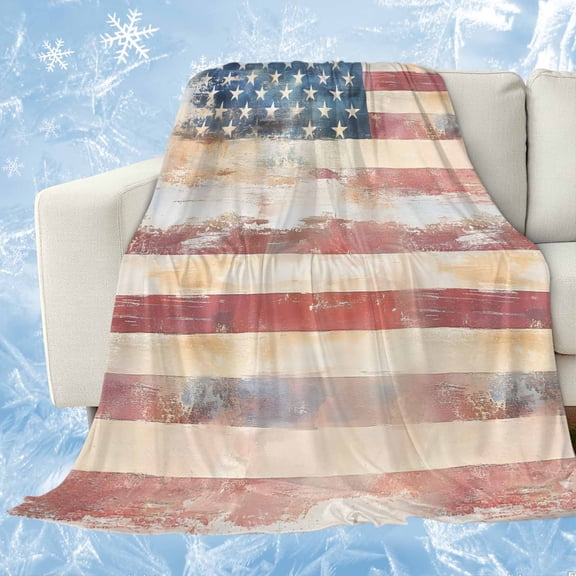 American Flag Cooling Blanket, Lightweight Breathable Summer Throw Blanket with Double Sided Cold Effect, Rustic Star Stripes USA Flag Retro Picnic Beach Blankets Bed Sheet for Hot Sleepers 30"x40"