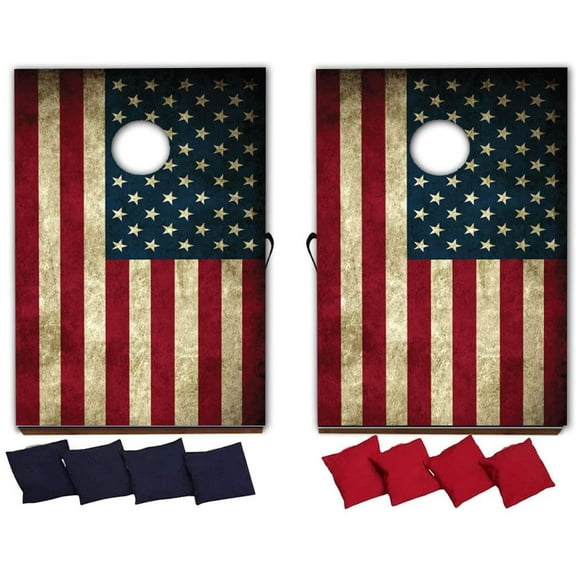 American Flag Cornhole Game Set - Patriotic Bag Toss Game - 8 Bags Included - Wooden Boards