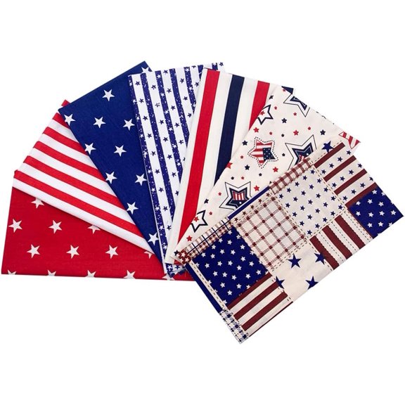 American Flag Cotton Fabric : 7pcs Quilting Independence Stripe US Sewing Fabrics Patriotic Decoration for DIY Clothes Jeans 50x50cm Canvas Material
