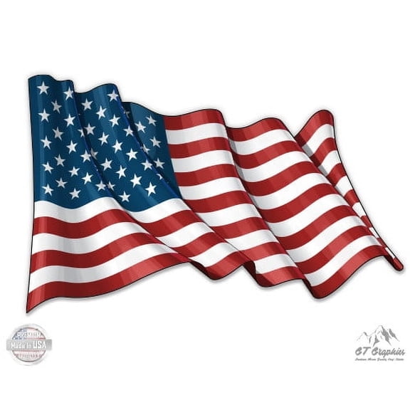 American Flag Country Shape Waving - 3" Vinyl Sticker - For Car Laptop I-Pad Phone Helmet Hard Hat - Waterproof Decal