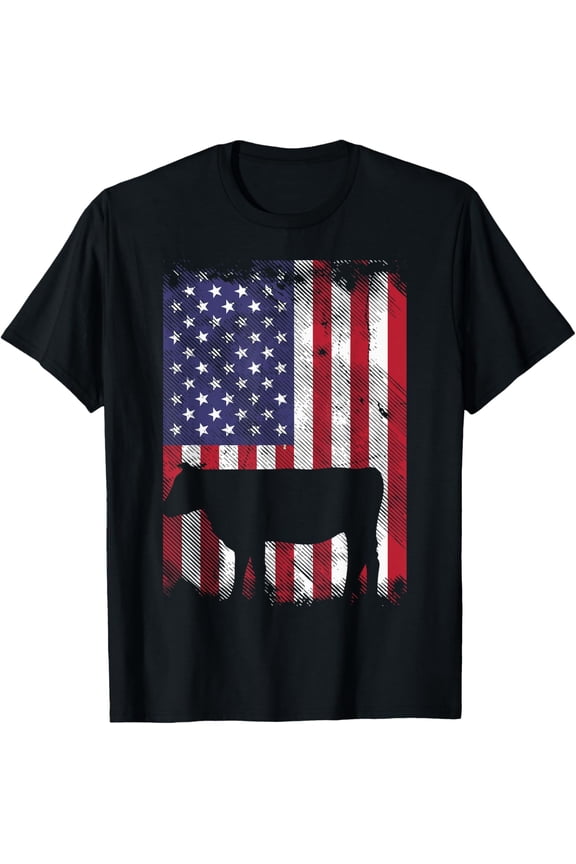 American Flag Cow Vintage Farm Animal Patriotic Farmer Gift T-Shirt