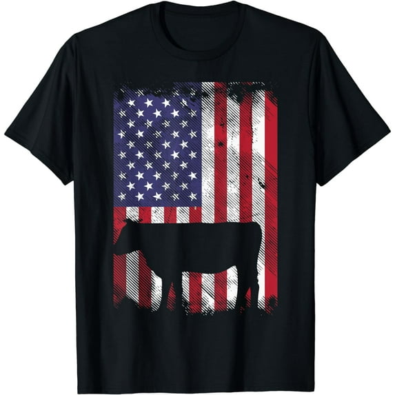 American Flag Cow Vintage Farm Animal Patriotic Farmer Gift T-Shirt