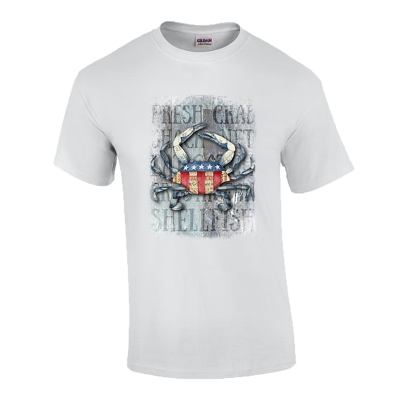 American Flag Crab Patriotic Adult Short Sleeve T-Shirt-White-6Xl