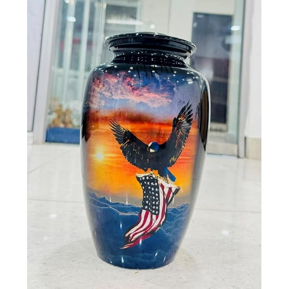 American Flag Cremation Urns for Human Ashes Patriotic Urns for Adult Male & Female Keepsake Urns for Ashes Adult Large up to 200 Lbs Black