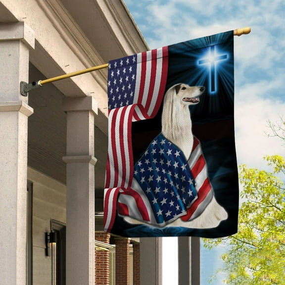 Cross Afghan Hound Dog Wearing Flag American Proud Patriotic House Flag (29.5x39.5) Double Sided-USA Flags Premium Polyester-Decorative Indoor Outdoor Flag