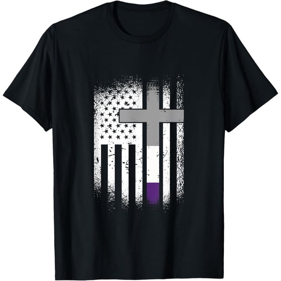 American Flag Cross LGBT-Q Asexual Ace Pride Christian T-Shirt
