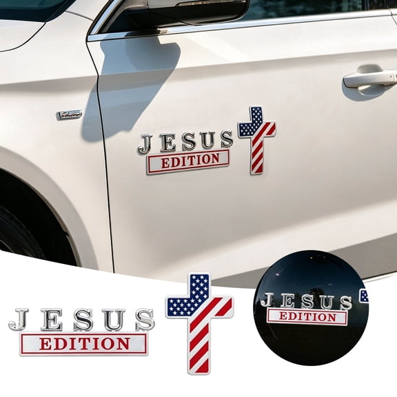 American Flag Cross Metal Car Emblem 3D Self Adhesive Auto Badge For Truck Suv Hood Fender And Trunk Exterior Decoration(Silver-10Cm)