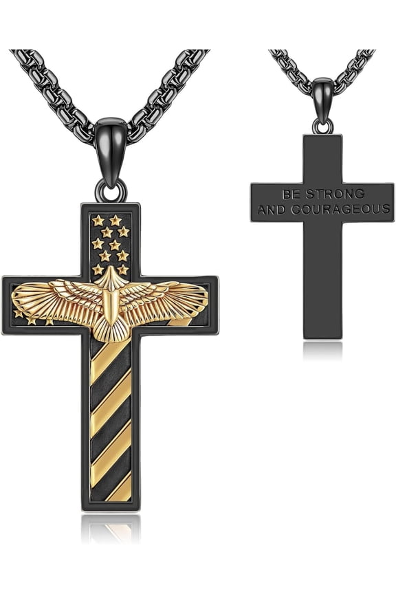 American Flag Cross Necklace for Men 925 Sterling Silver American Flag Cross Pendant with Eagle Jewelry Gifts for Birthday Christmas