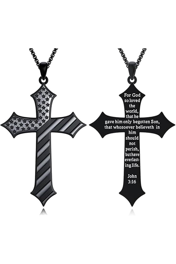 American Flag Cross Necklace for Men 925 Sterling Silver Patriotic Necklace Bible Verse USA Flag Cross Jewelry Gifts for Men Style 2