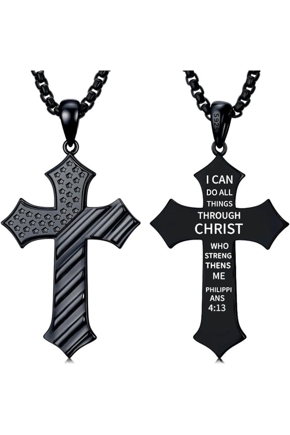 American Flag Cross Necklace for Men 925 Sterling Silver Patriotic Necklace Bible Verse USA Flag Cross Jewelry Gifts for Men Style 6