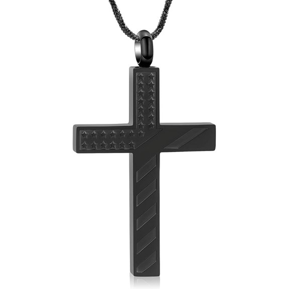 American Flag Cross Urn Necklace for Ashes Cremation Jewelry for Women Men Religious Cross Ashes Keepsake Memorial Jewelry of Loved One