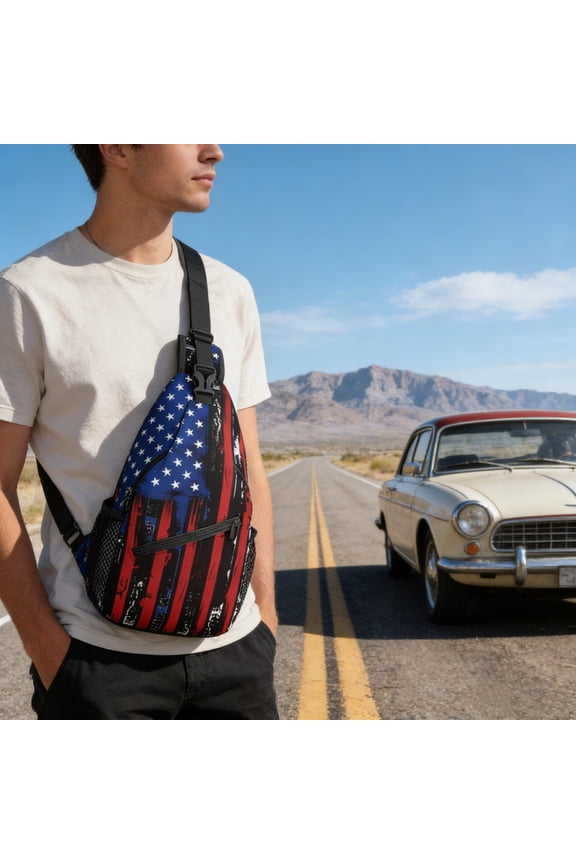 American Flag Crossbody Bag Patriotic Red White Blue Star Stripes Chest Sling Bag For Men Women