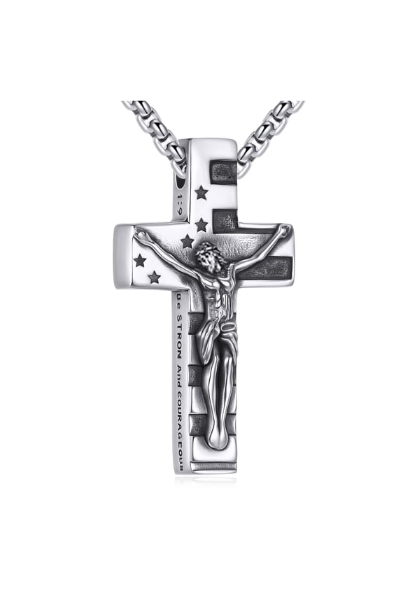 American Flag Crucifix Necklace S925 Sterling Silver Holy Trinity Jesus Cross Pendant Necklace Christian Jewelry Gifts For Women Men