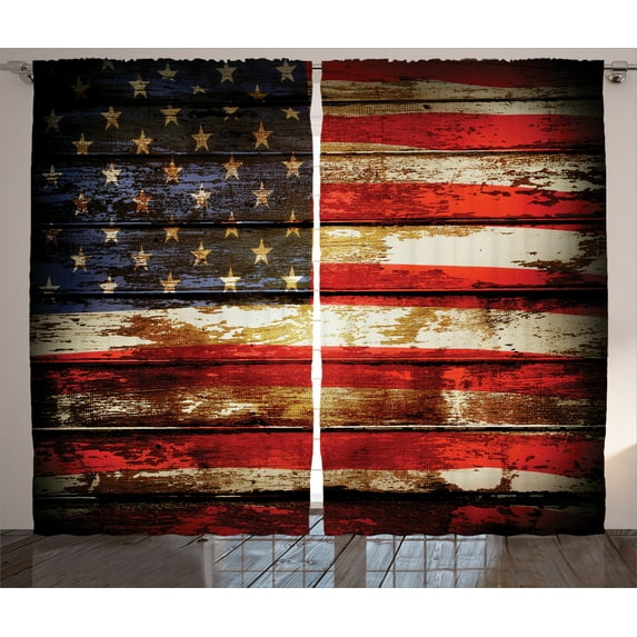 Ambesonne American Flag Curtains 2 Panel Set, Vintage Wooden, 108" x 108", Multicolor