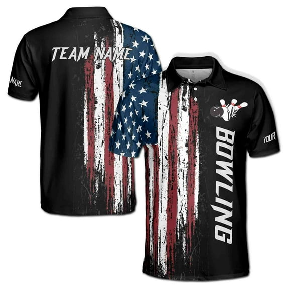 American Flag Custom Bowling Jersey For Team Patriots Men's Polo Shirt S-5XL