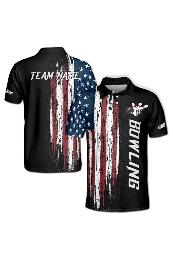 American Flag Custom Bowling Jersey For Team Patriots Men's Polo Shirt S-5XL