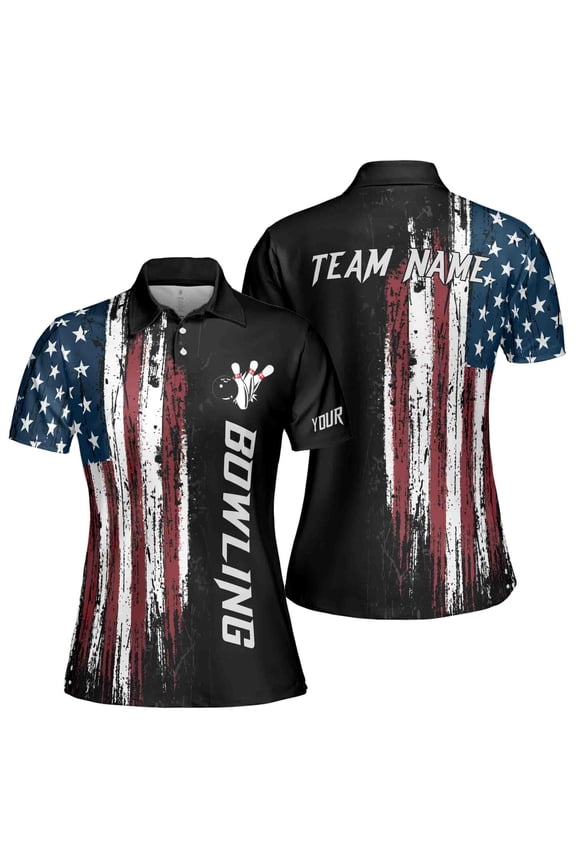 American Flag Custom Bowling Jersey For Team Patriots Women's Polo Shirt S-5XL