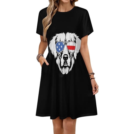 American Flag Cute Dog Women's Dress Short Sleeve Summer Sundress Summer Women Clothes