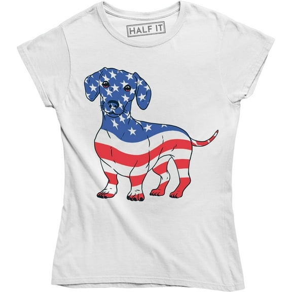 American Flag Dachshund Cute Animal Fun Wieners Dog Patriotic Womens T-Shirt