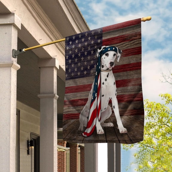 American Flag Dalmatian Dog Proud Patriotic 4th of july House Flag (29.5x39.5) Double Sided USA Flags Premium Polyester Decorative Indoor Outdoor Flag