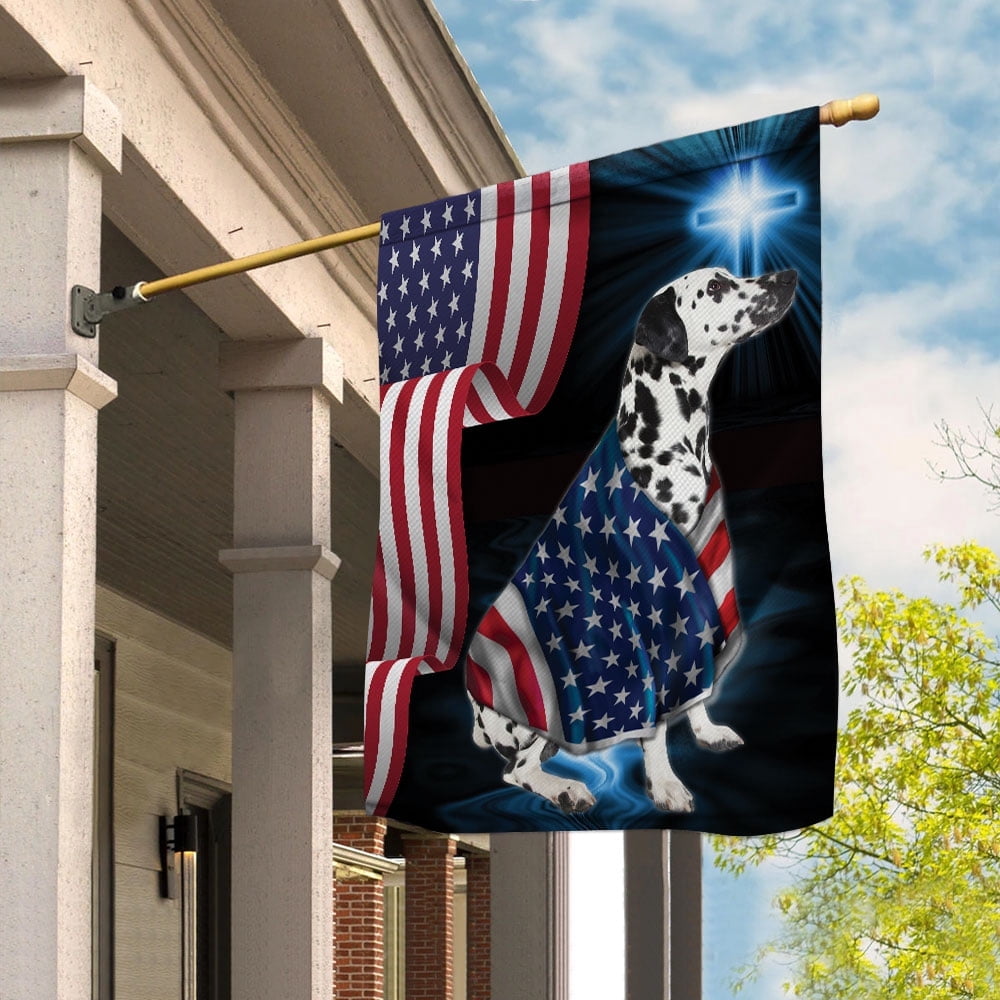 American Flag Dalmatian Dog Wearing Flag American Patriot Patriotic 4th of july House Flag, Double-Sided Decorative Outdoor Flag, Patriotic Polyester Yard Flag 29.5 x 39.5 in