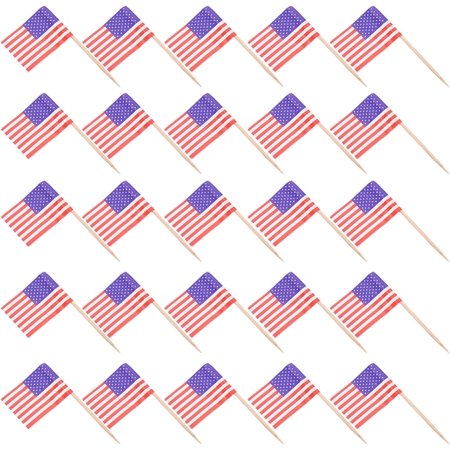 American Flag Decor 200Pcs USA American Flag Toothpick United States Flag Cupcake Topper Cocktail Fruit Stick Toothpicks 4th of July Cake Decorations Cupcake Toppers