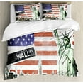 thumbnail image 1 of American Flag Decor King Size Duvet Cover Set, NYC Collage with Famous Monuments Wall Street and Manhattan Urban Display, Decorative 3 Piece Bedding Set with 2 Pillow Shams, Multi, by Ambesonne, 1 of 3