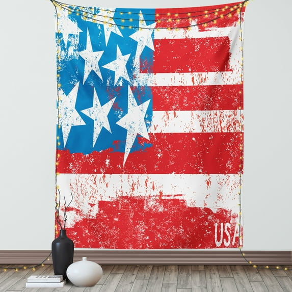 American Flag Decor Tapestry, Culture Flag Solidarity of USA Stars Inspiration Retro Royalty Artwork, Wall Hanging for Bedroom Living Room Dorm Decor, 40W X 60L Inches, Coral White, by Ambesonne