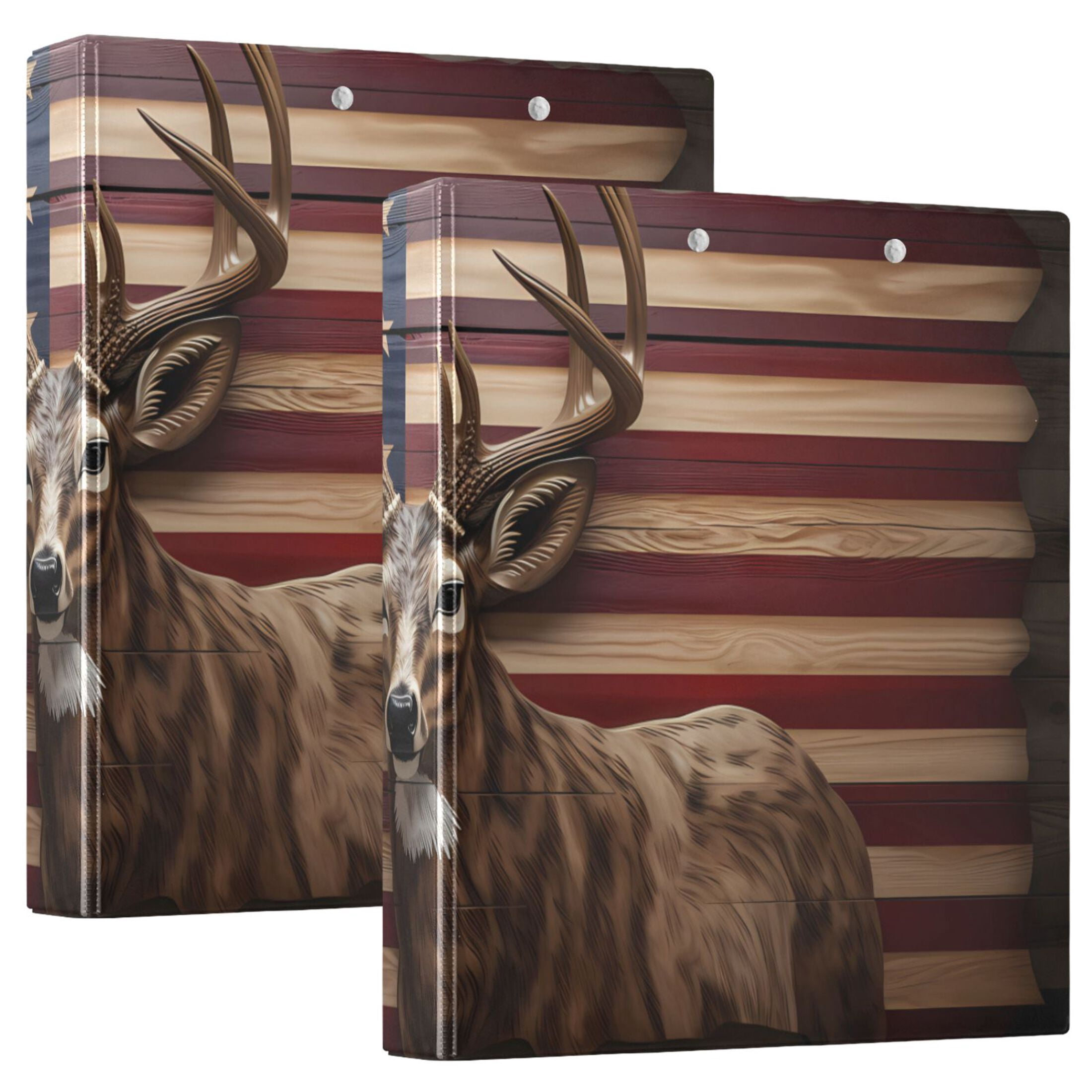 American Flag Deer 3 Ring Binders 1.5 inch Hardcover File Folders with Interior Pockets A4 Size Organizer for School Office Hospital