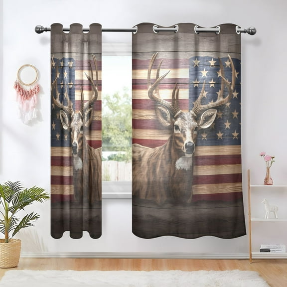 American Flag Deer Blackout Curtains Thermal Insulation 63 inch Grommet for Bedroom Living Room Bathroom Kitchen Windows 2 Pack