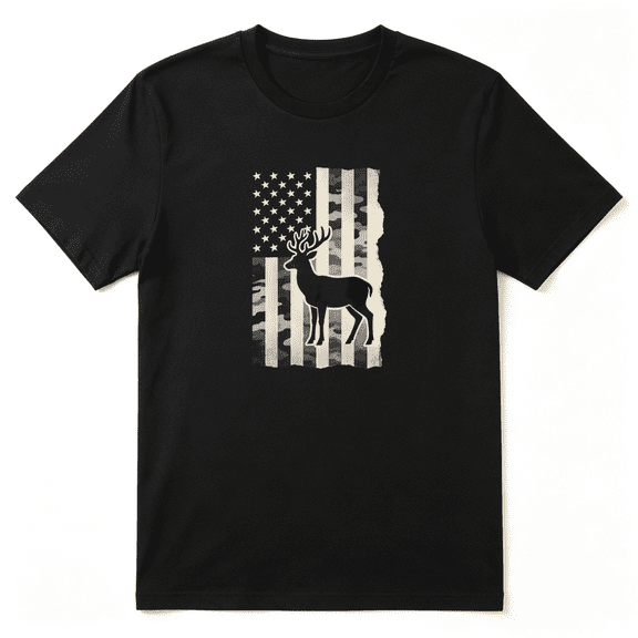 American Flag Deer Buck Head Wildlife Cool Graphic Tee for Men, Hunting Fan Outdoor Cotton Short Sleeves T-Shirt