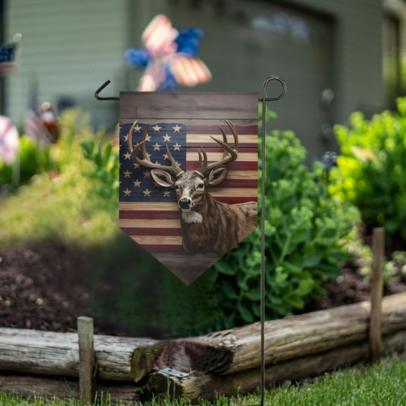 American Flag Deer Garden Flag 18" x 12.5" Double Sided Yard Lawn Outdoor Decor Small Yard Flags
