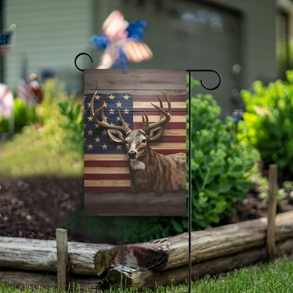 American Flag Deer Garden Flag Double Sided Outdoor Banners for Courtyard Outdoor Lawn Farmhouse Holiday Decorations