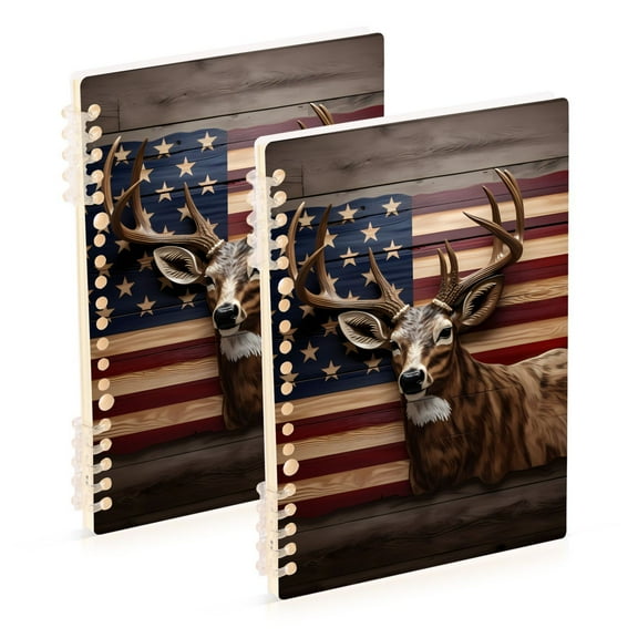 American Flag Deer Ring Binder Notebook Journey Note Diary College Ruled Spiral Notebook Study Loose Leaf Paper A5 60 Pages