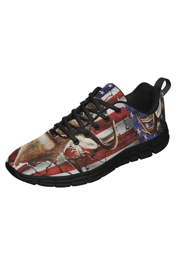 American Flag Deer Running Shoes Sneakers Mesh Black Size 12