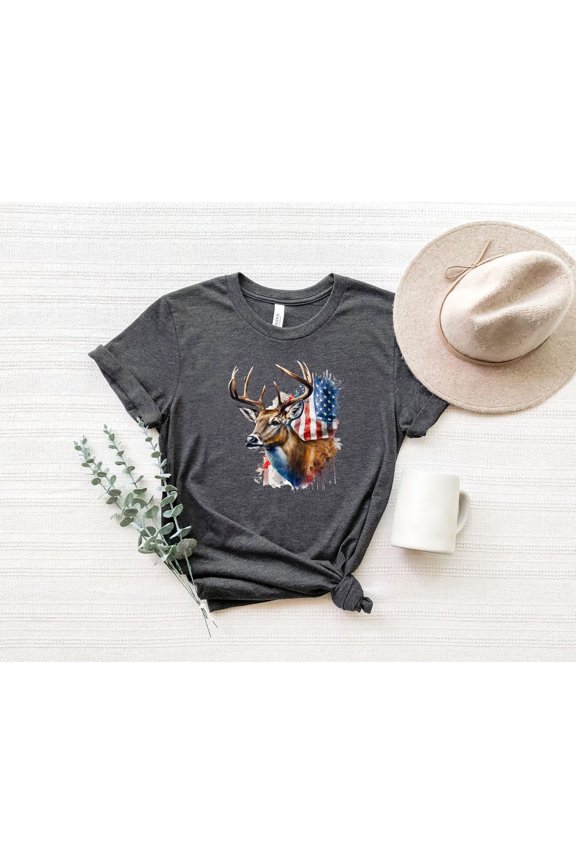 American Flag Deer Shirt, Father Tshirt, Deer Hunting Shirt For Him, Deer Head, Deer Hunt Flag