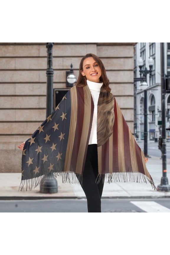 American Flag Deer Winter Scarf for Women Fashion Warm Long Soft Blanket Scarves Gifts