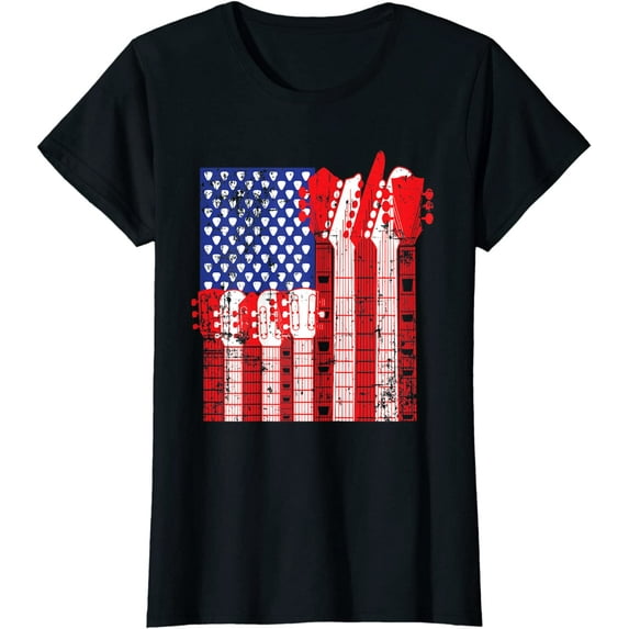 American Flag Design Guitar Patriotic Funny Gift T-Shirt