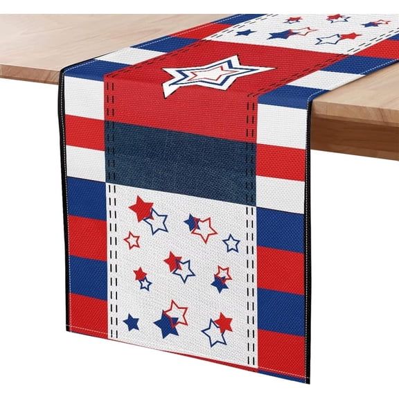 American Flag Design Spring Summer Table Runner, Kitchen Dining Table Decor Seasonal Home Decoration Indoor Outdoor Party Supply