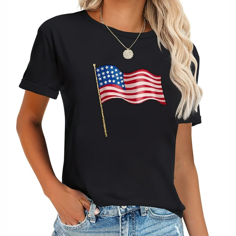 American Flag Design Women s Plus Size T Shirt Black 2X Large