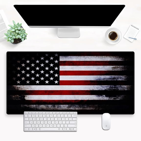 American Flag Desk Pad Mat Retro Design Art Desk Pad Extended XL Large Gaming Mouse Pad with Stitched Edges Mouse and Keyboard Computer Laptop Desktop Pad 31.5X15.7 in
