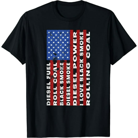 American Flag Diesel Power Men's Black Short Sleeve Casual T-Shirt