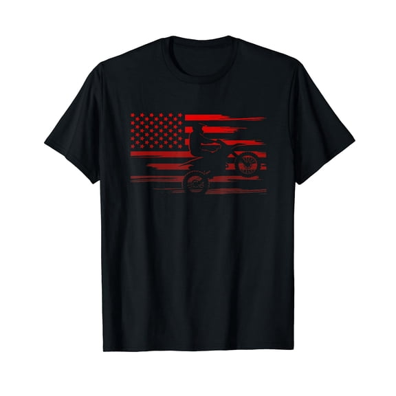 American Flag Dirt Bike Apparel - Dirt Bike Motocross T-Shirt Black Tee